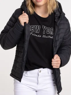 Doudoune à capuche noire femme