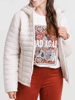 Doudoune légère crème grisée femme