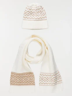Ensemble bonnet écharpe écru femme