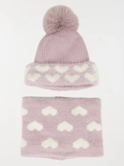 Ensemble bonnet et snood coeur fille