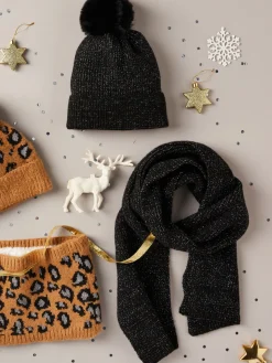 Ensemble noir bonnet et écharpe femme