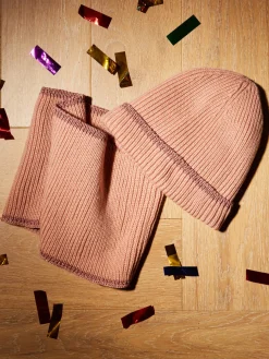 Ensemble rose bonnet et écharpe fille