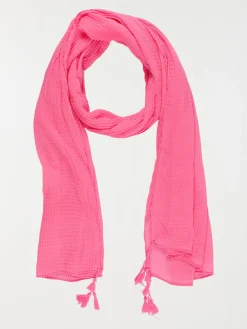 Foulard néon rose pompon femme