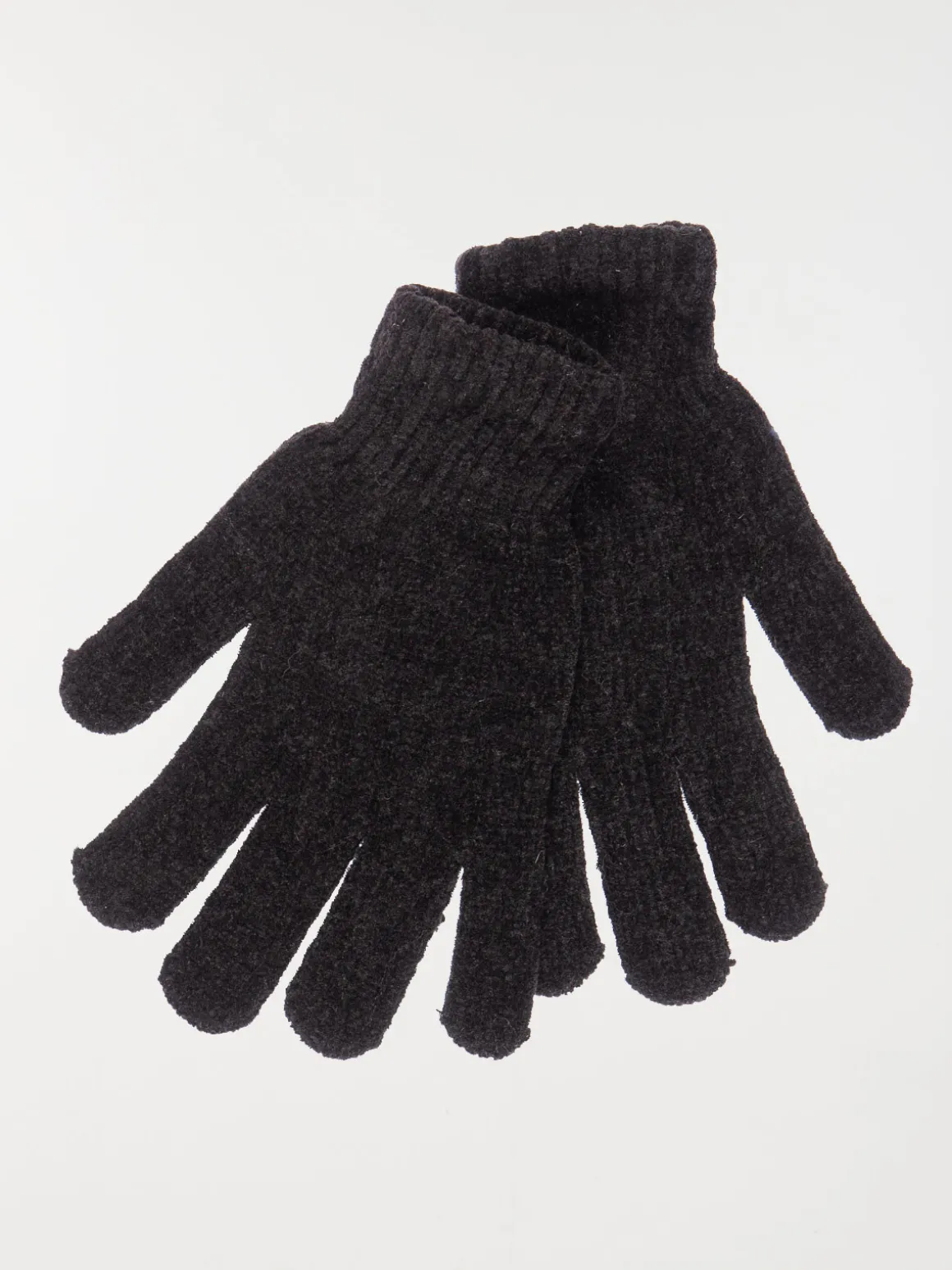 Gants noirs maille chenille femme