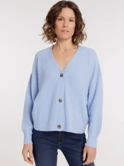 Gilet basique boutonné calm blue femme
