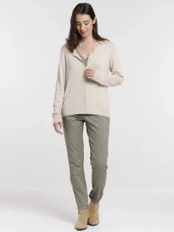 Gilet boutonné beige chiné femme