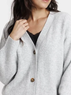 Gilet boutonné col V gris chiné femme