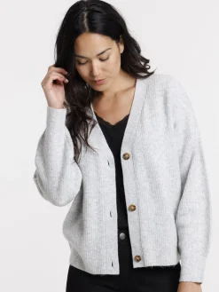 Gilet boutonné col V gris chiné femme