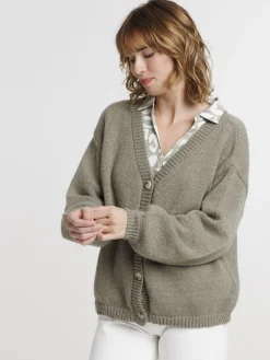 Gilet boutonné col V tilleul femme