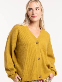 Gilet boutonné col V vert indien femme