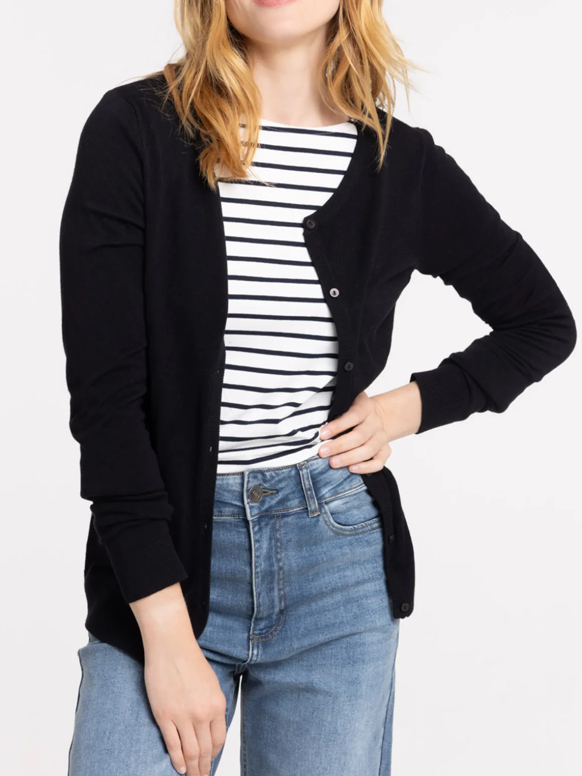 Gilet boutonné coloris noir femme
