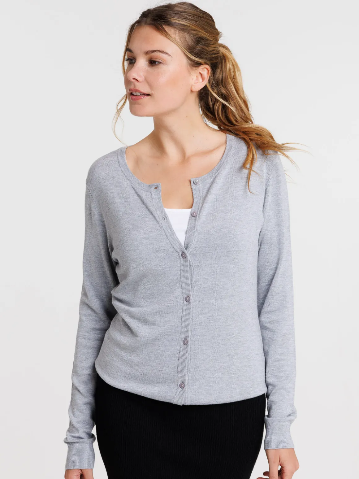 Gilet boutonné gris clair chiné femme