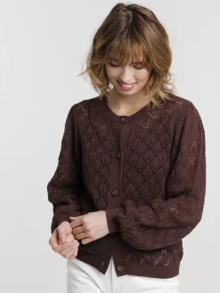 Gilet boutonné motifs ajourés femme