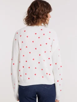 Gilet boutonné motifs coeurs femme