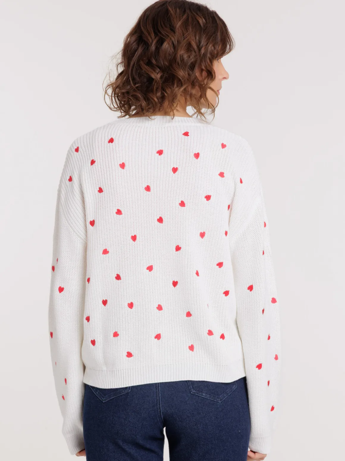 Gilet boutonné motifs coeurs femme