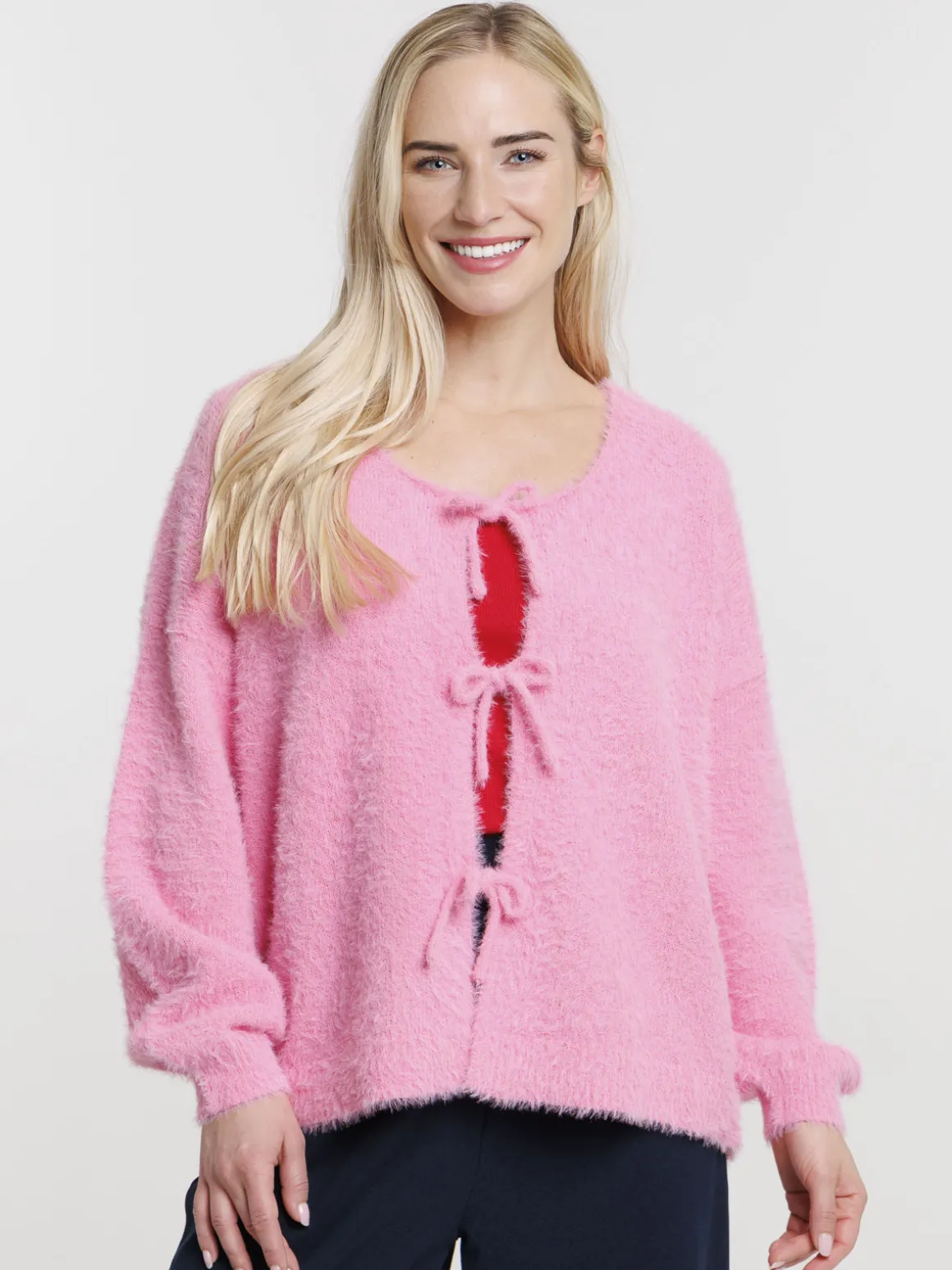 Gilet col rond noeuds femme