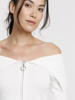 Gilet court zippé écru femme