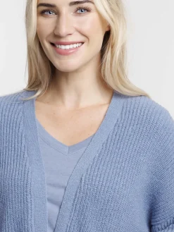 Gilet long ouvert denim blue femme