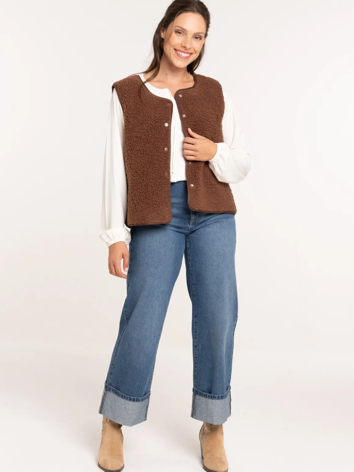 Gilet sans manches marron femme
