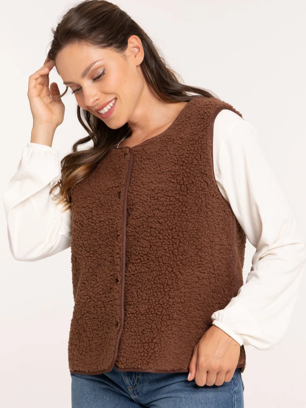 Gilet sans manches marron femme
