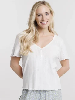 Haut de pyjama blanc cassé femme