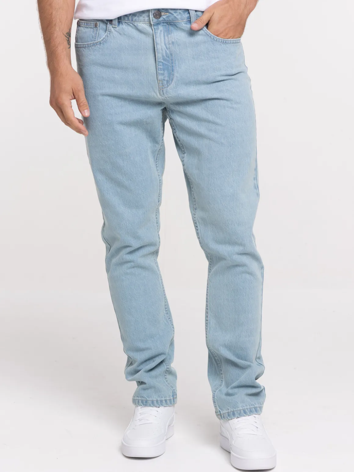 Jean coupe straight bleached homme