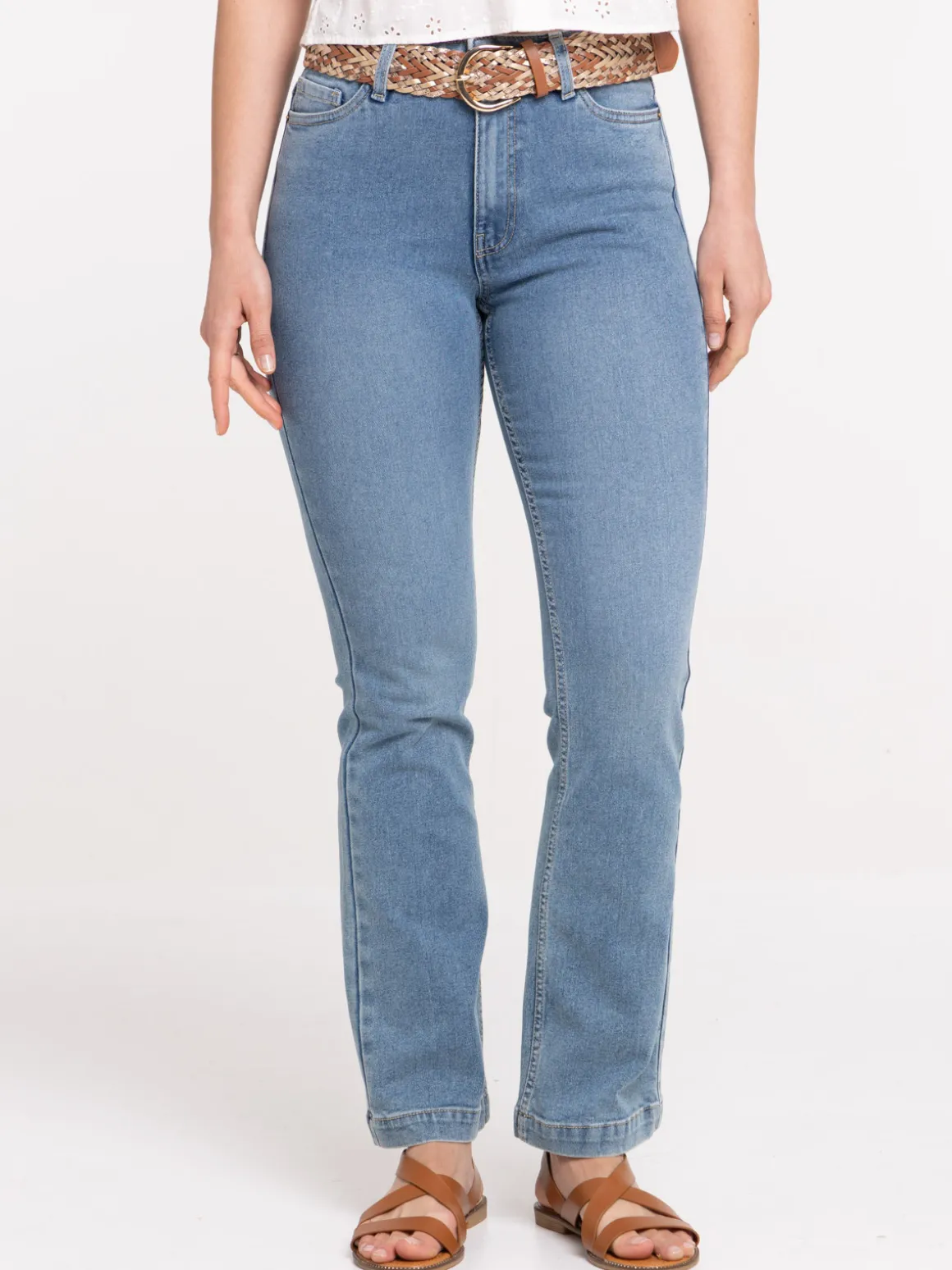Jean flare ceinture tressée femme