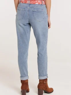 Jean mom double stone ceinturé femme