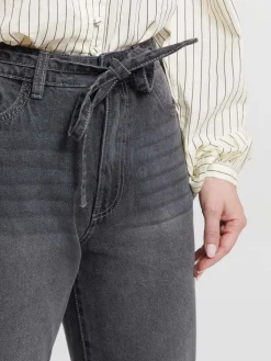 Jean mom gris femme