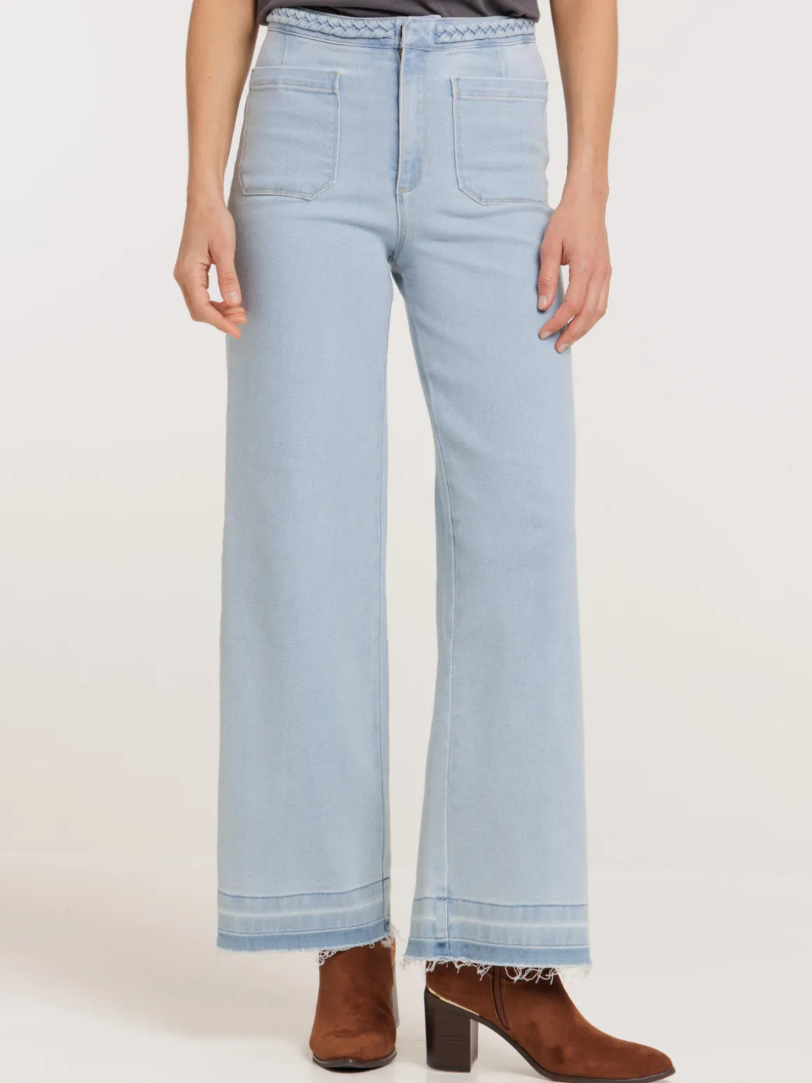 Jean wide leg détail tressé femme