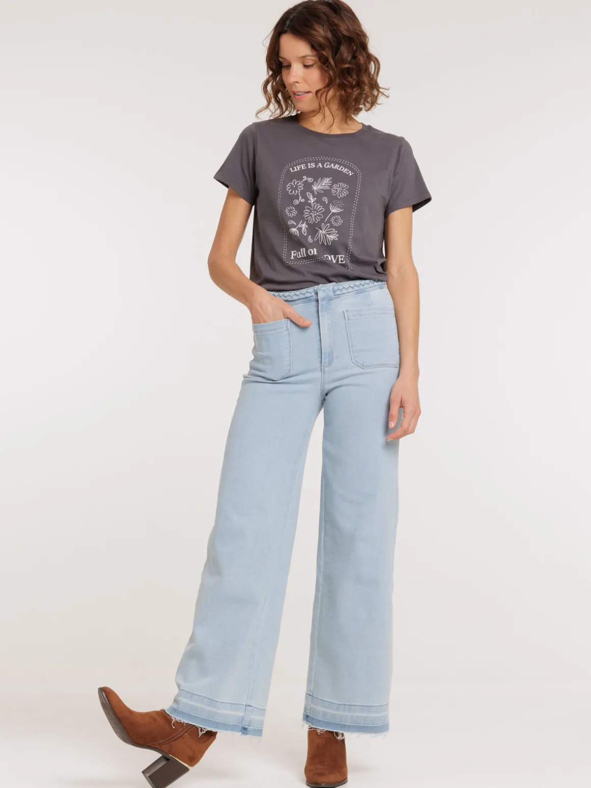 Jean wide leg détail tressé femme
