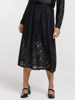 Jupe longue dentelle noire femme