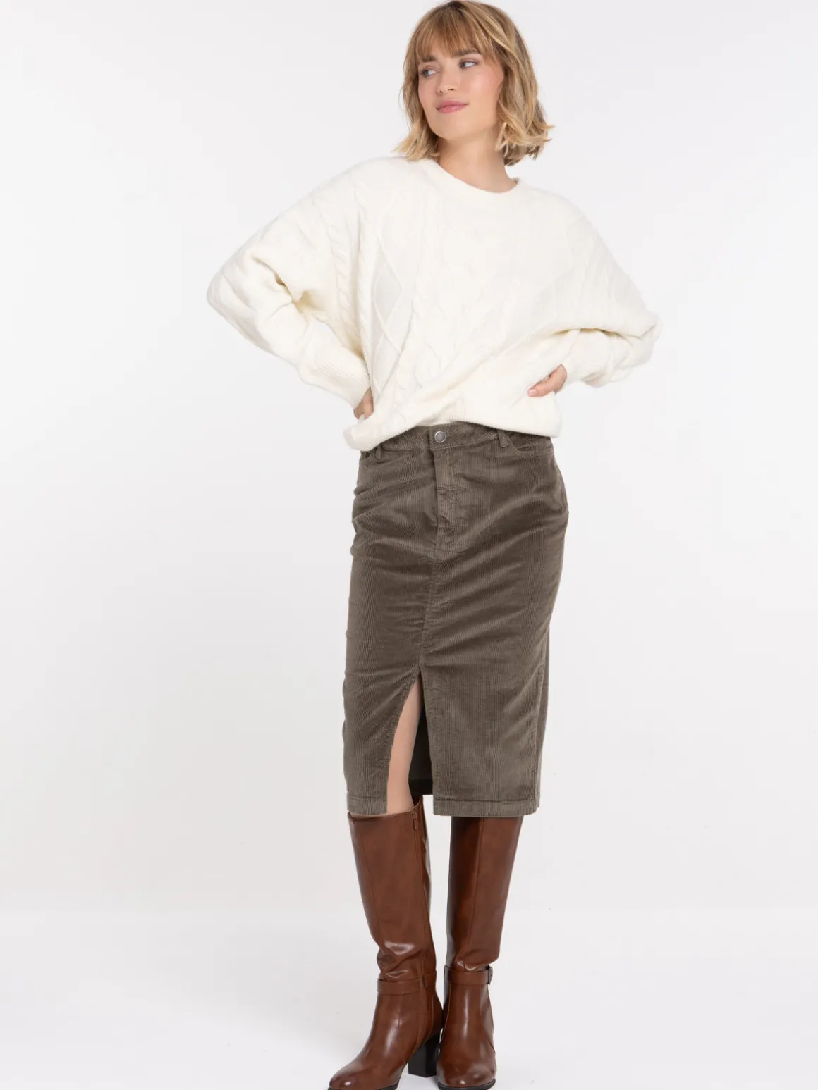 Jupe midi en velours femme