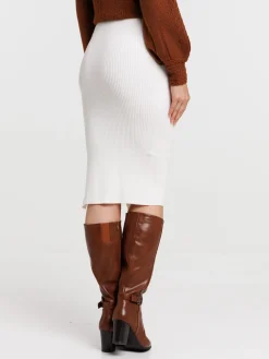 Jupe tube maille écru femme