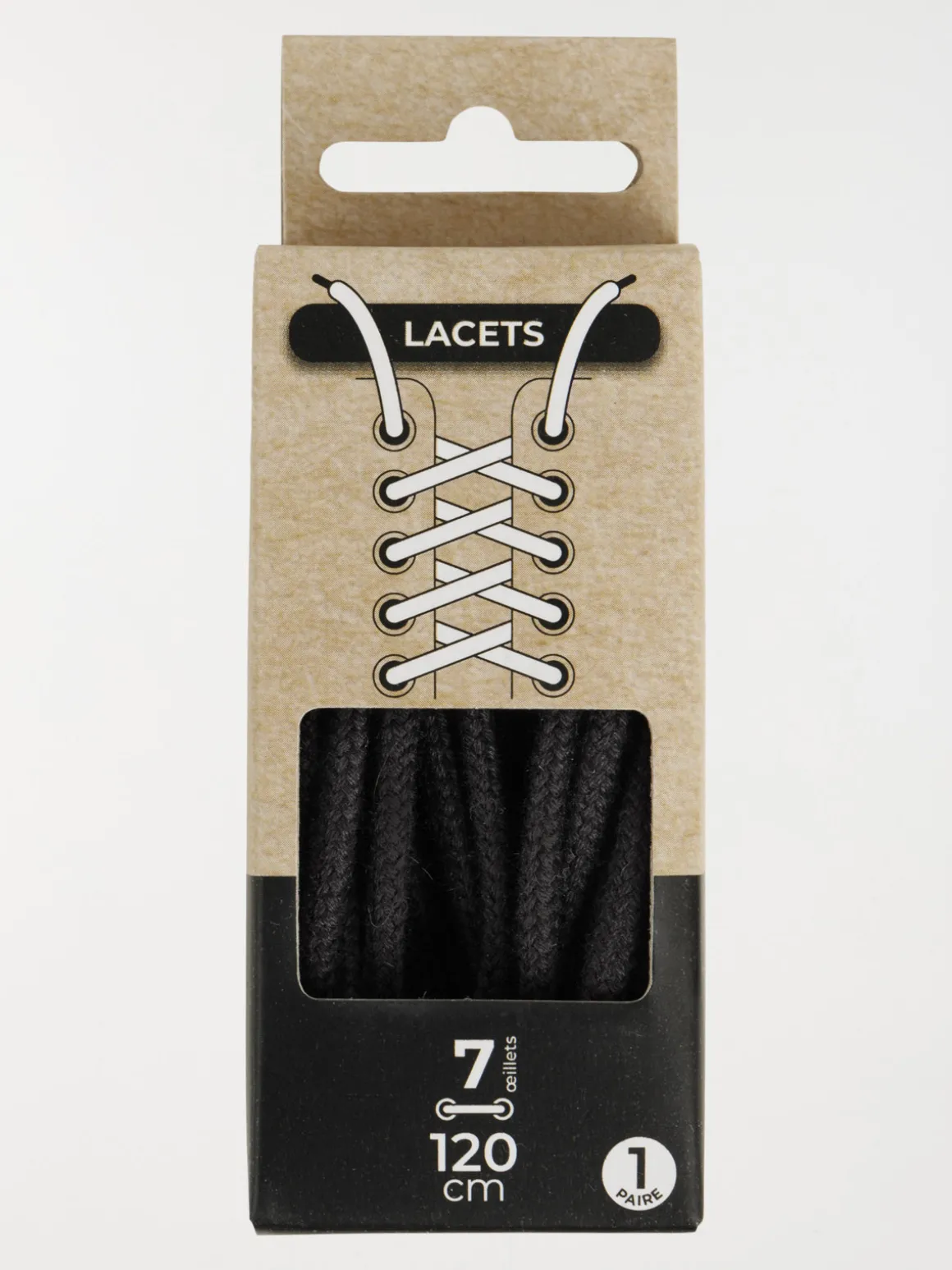 Lacets cordons noirs 120 cm 7 oeillets