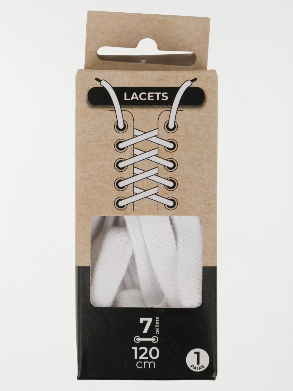 Lacets plats blancs 120 cm 7 oeillets