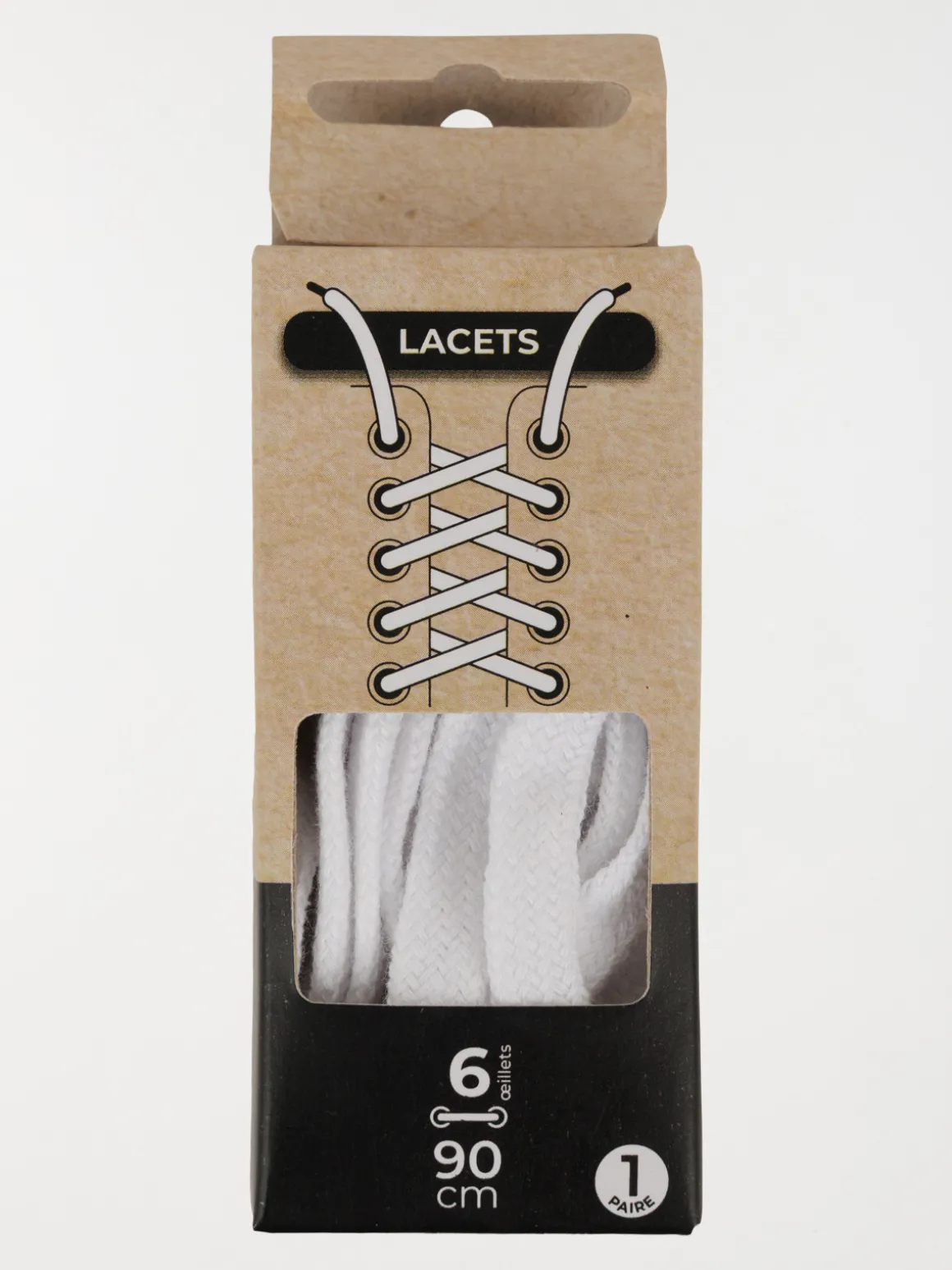 Lacets plats blancs 90 cm 6 oeillets