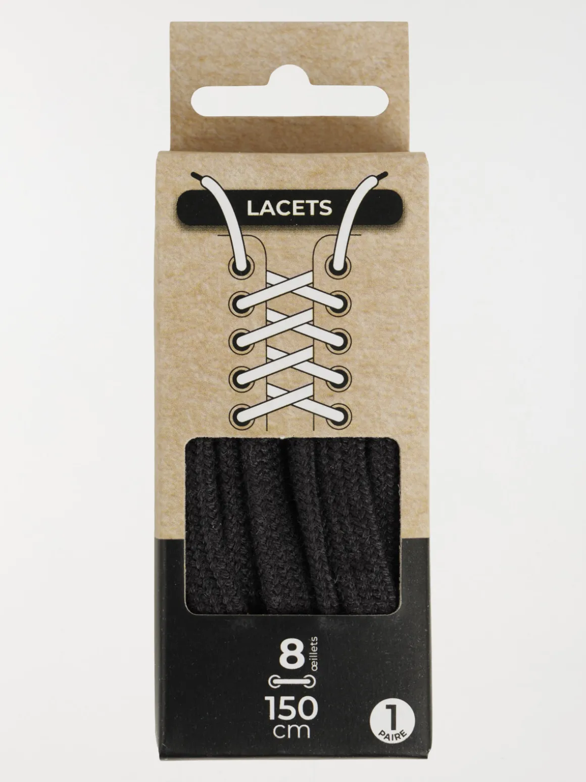 Lacets plats noirs 150 cm 8 oeillets