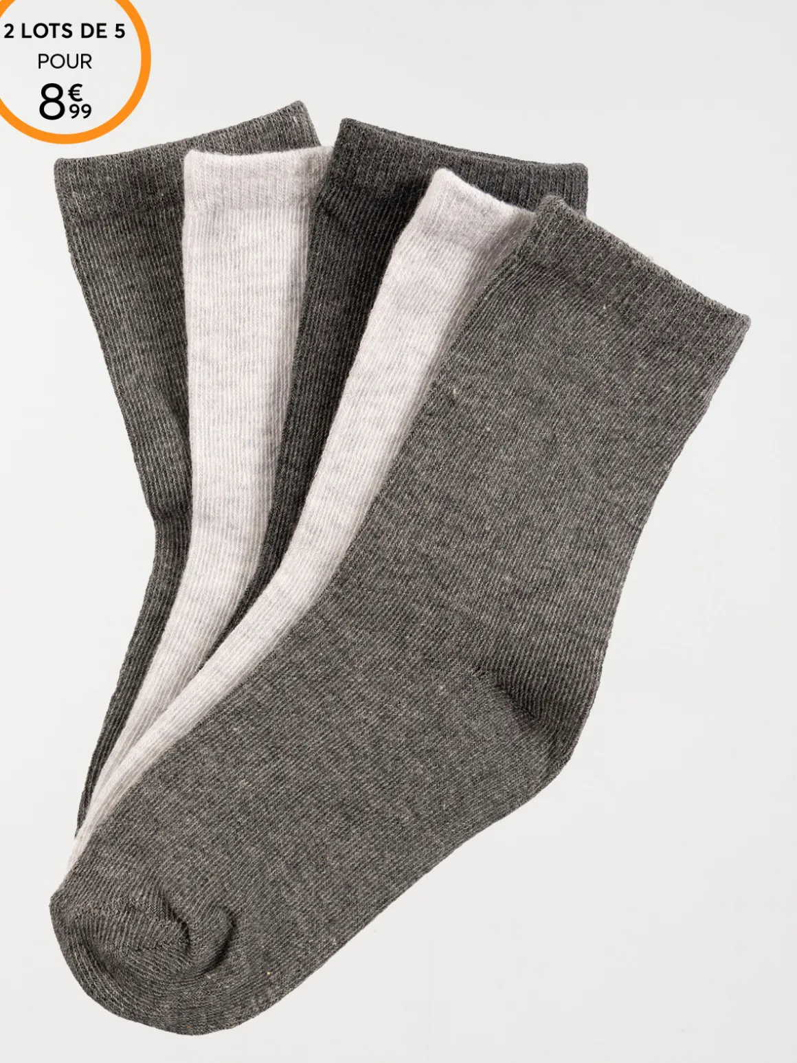 Lot 5 paires chaussettes grises enfant