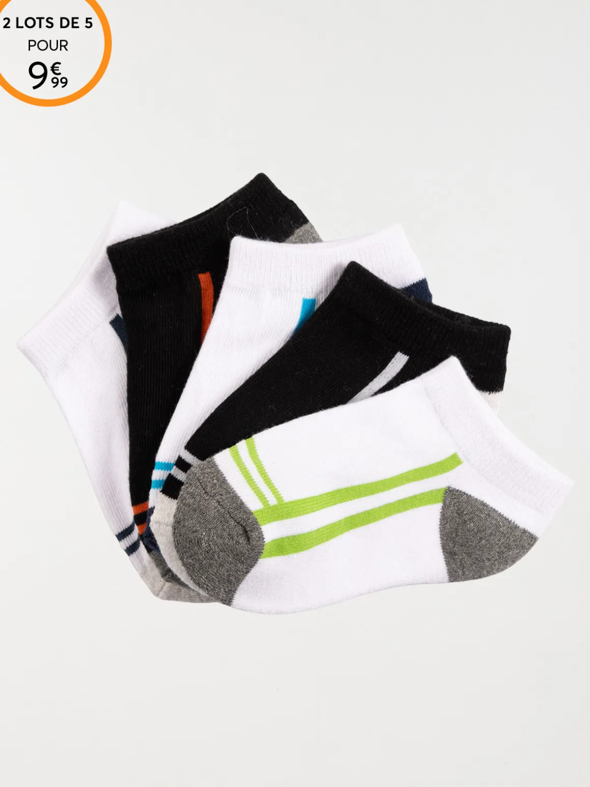 Lot de 5 paires chaussettes sport enfant