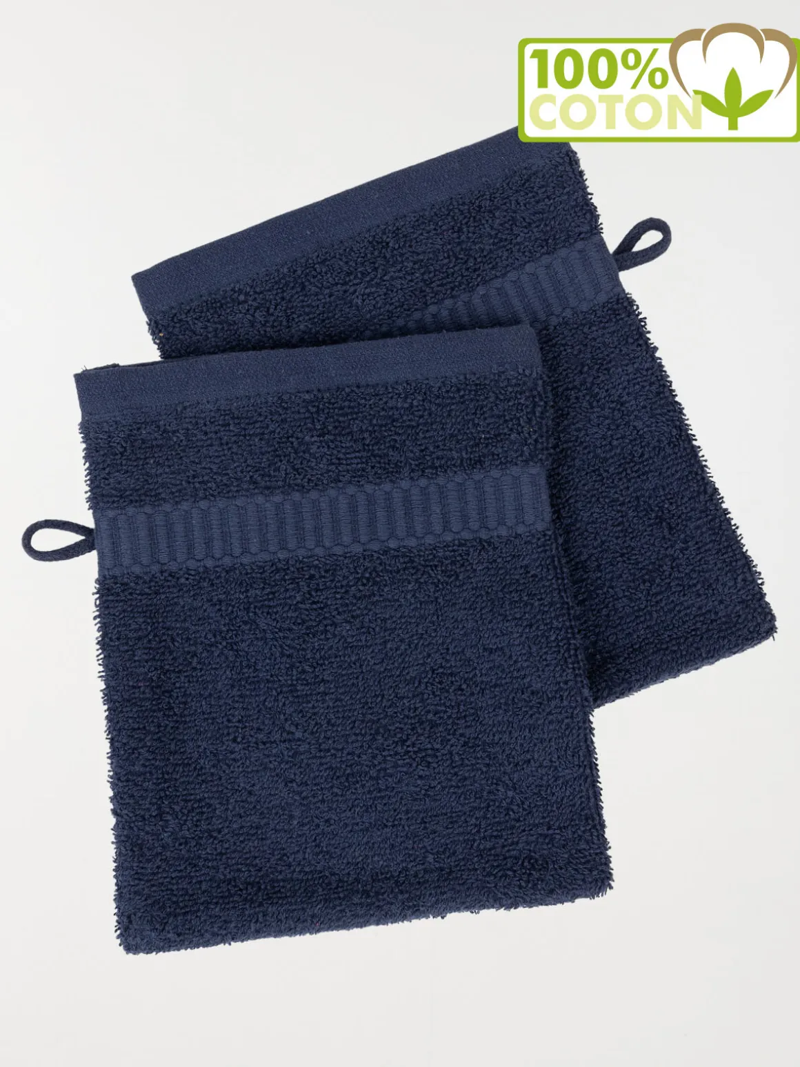 Lot gants de toilette bleu nuit 15x21 cm