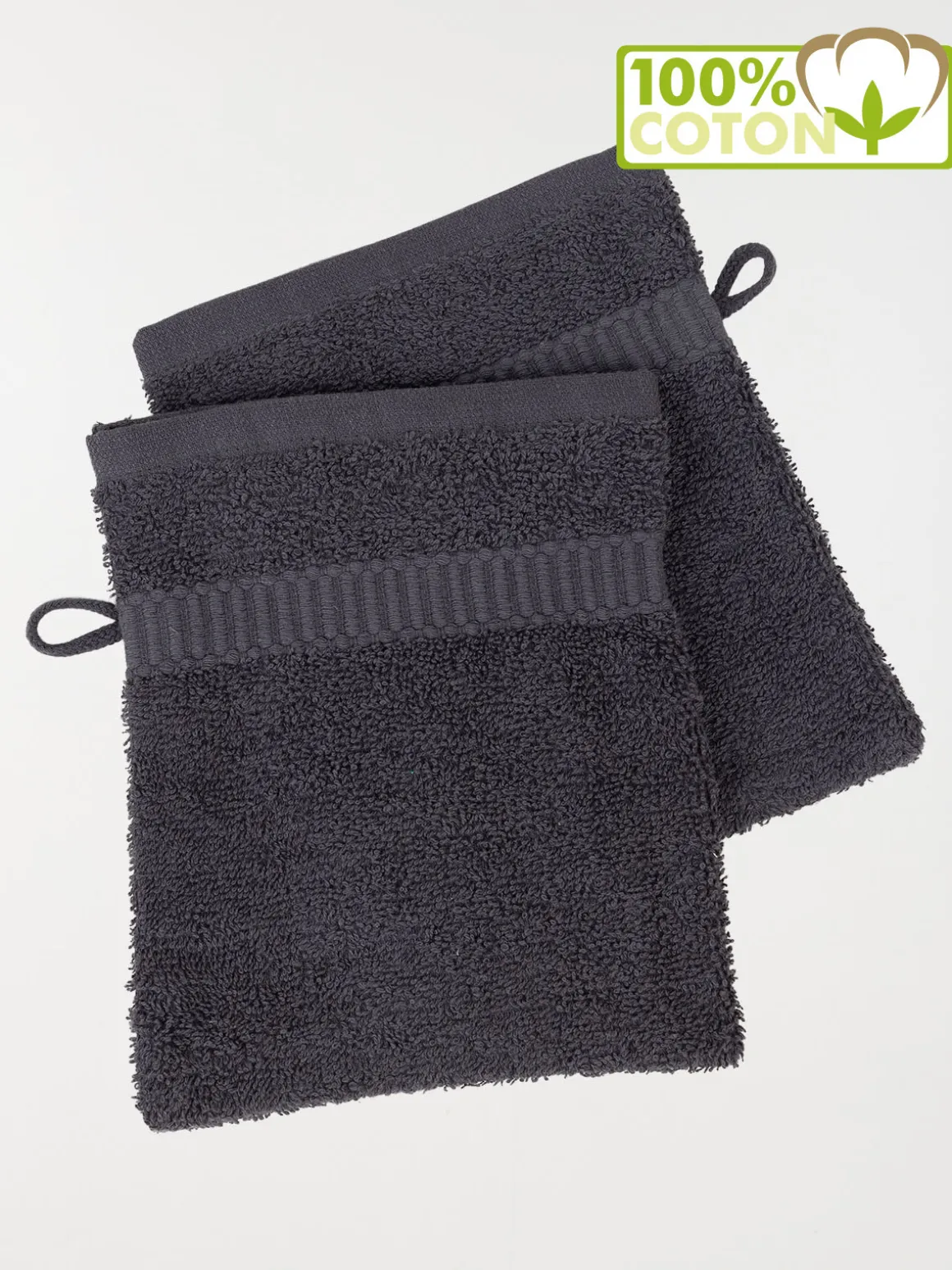 Lot gants de toilette gris 15 x 21 cm