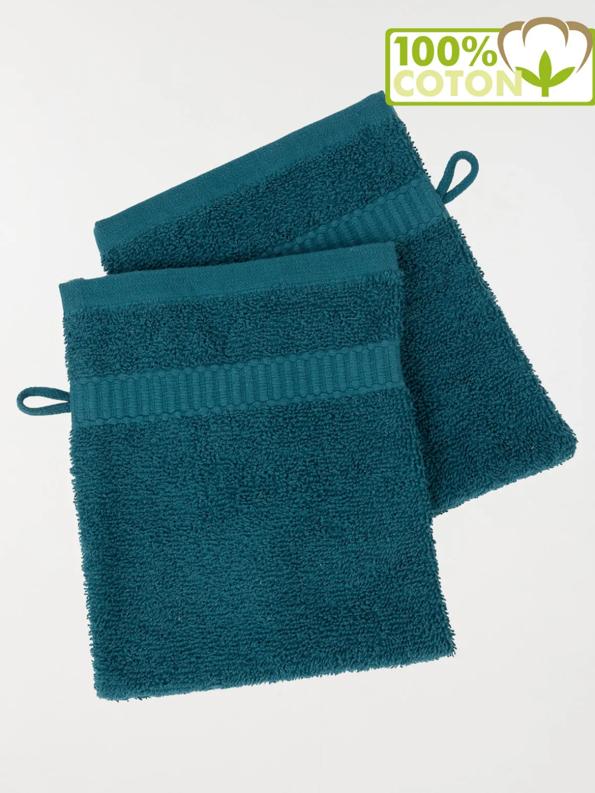 Lot gants de toilette émeraude 15x21 cm