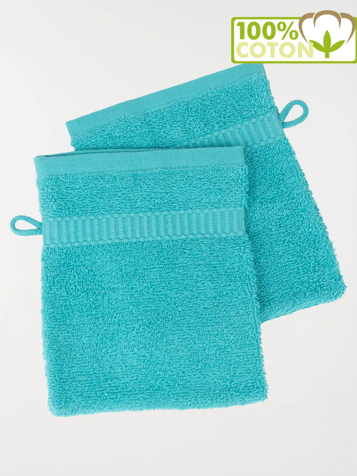Lot gants de toilette turquoise 15x21 cm