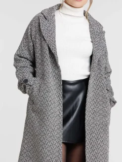 Manteau noir long chevrons femme