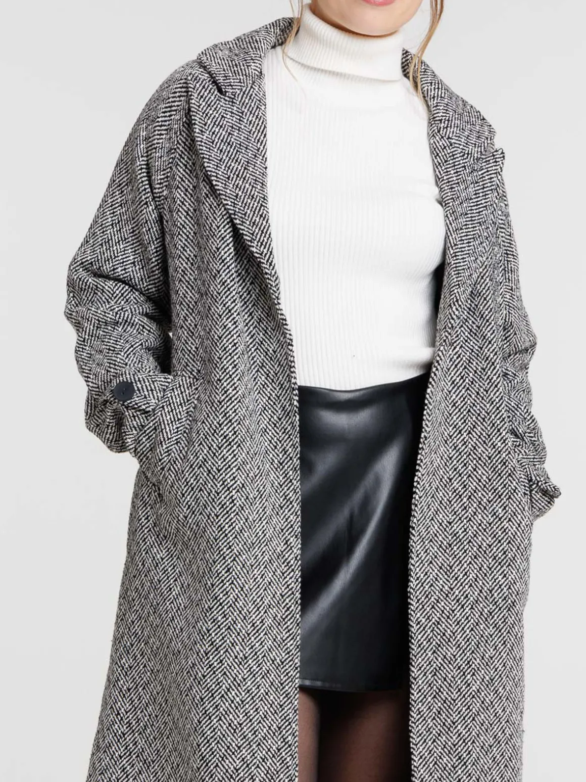 Manteau noir long chevrons femme