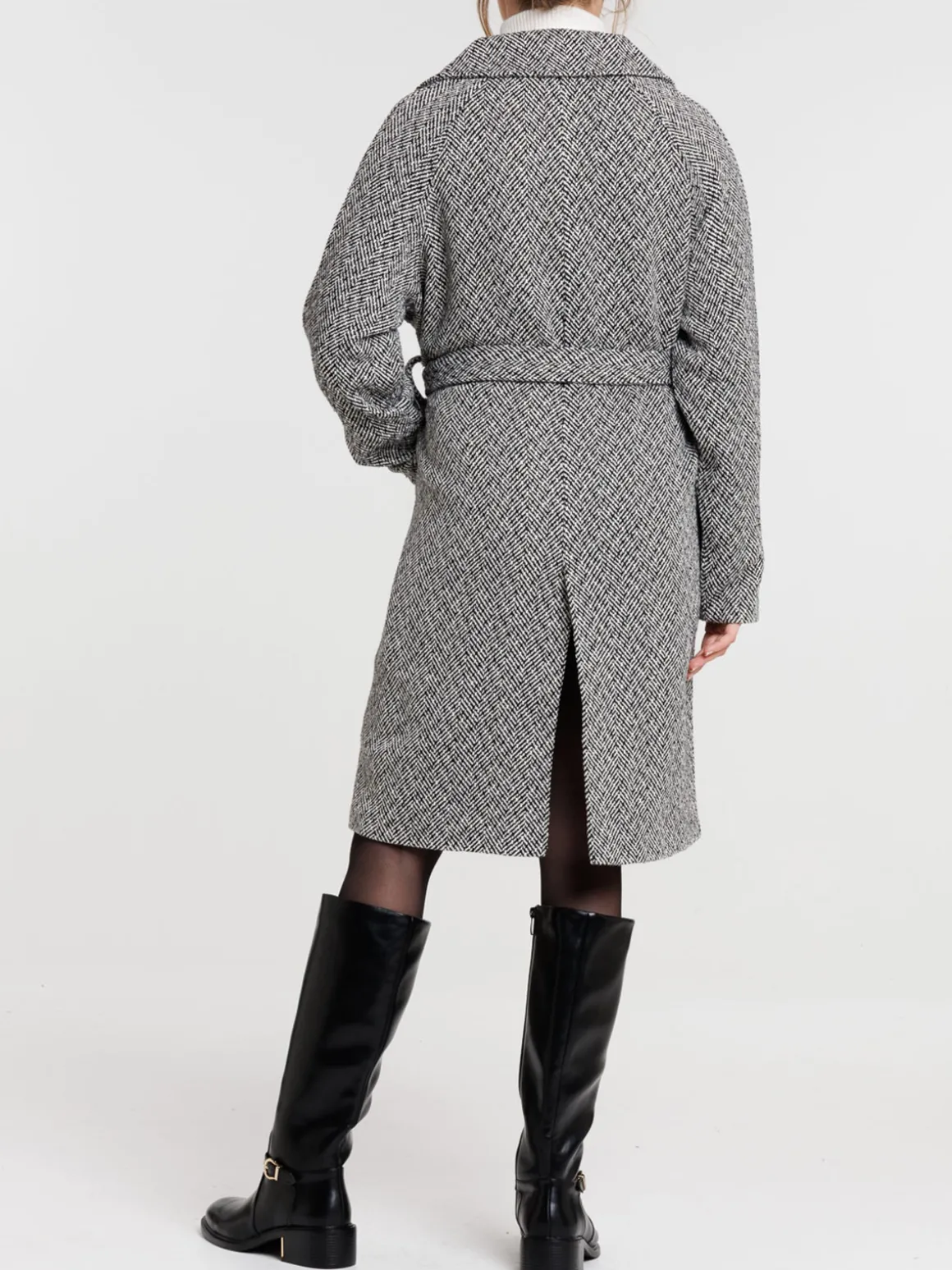Manteau noir long chevrons femme