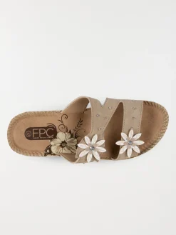 Mule confort fleurs femme beige (36-41)
