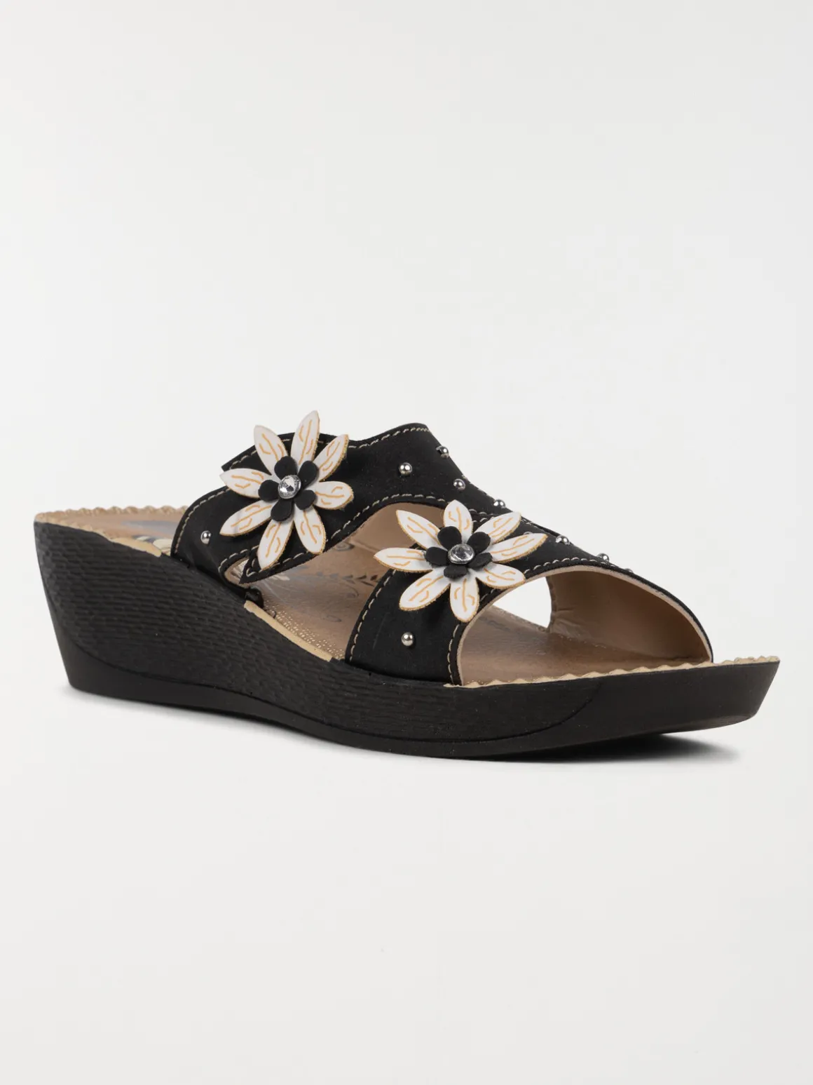 Mules confort fleurs femme noir (36-41)