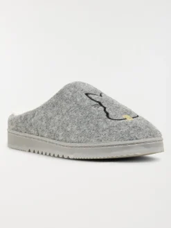 Mules grises lapin brodé femme (36-41)